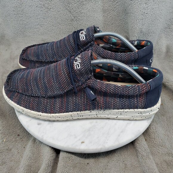 Hey Dude Shoes Mens Size 11 Blue & Orange Wally Sox Canvas Slip On - Picture 1 of 11